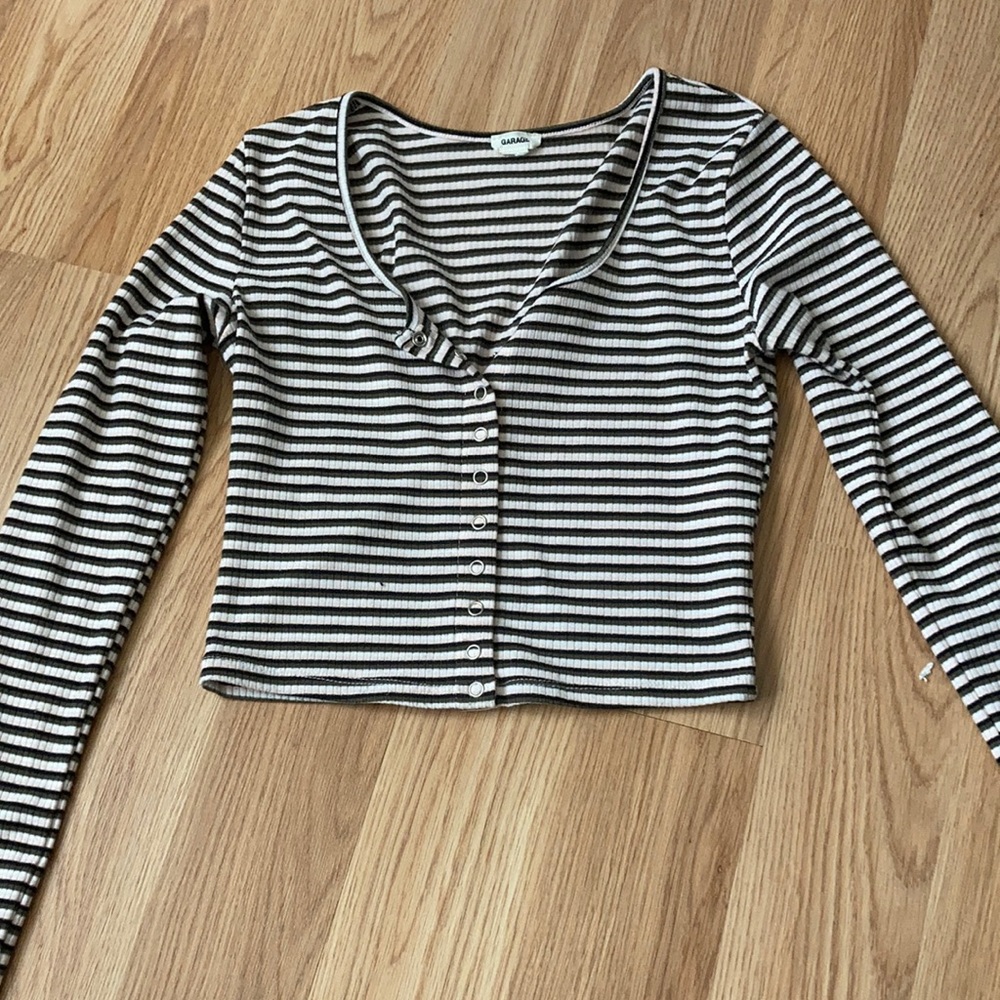 striped button up crop top